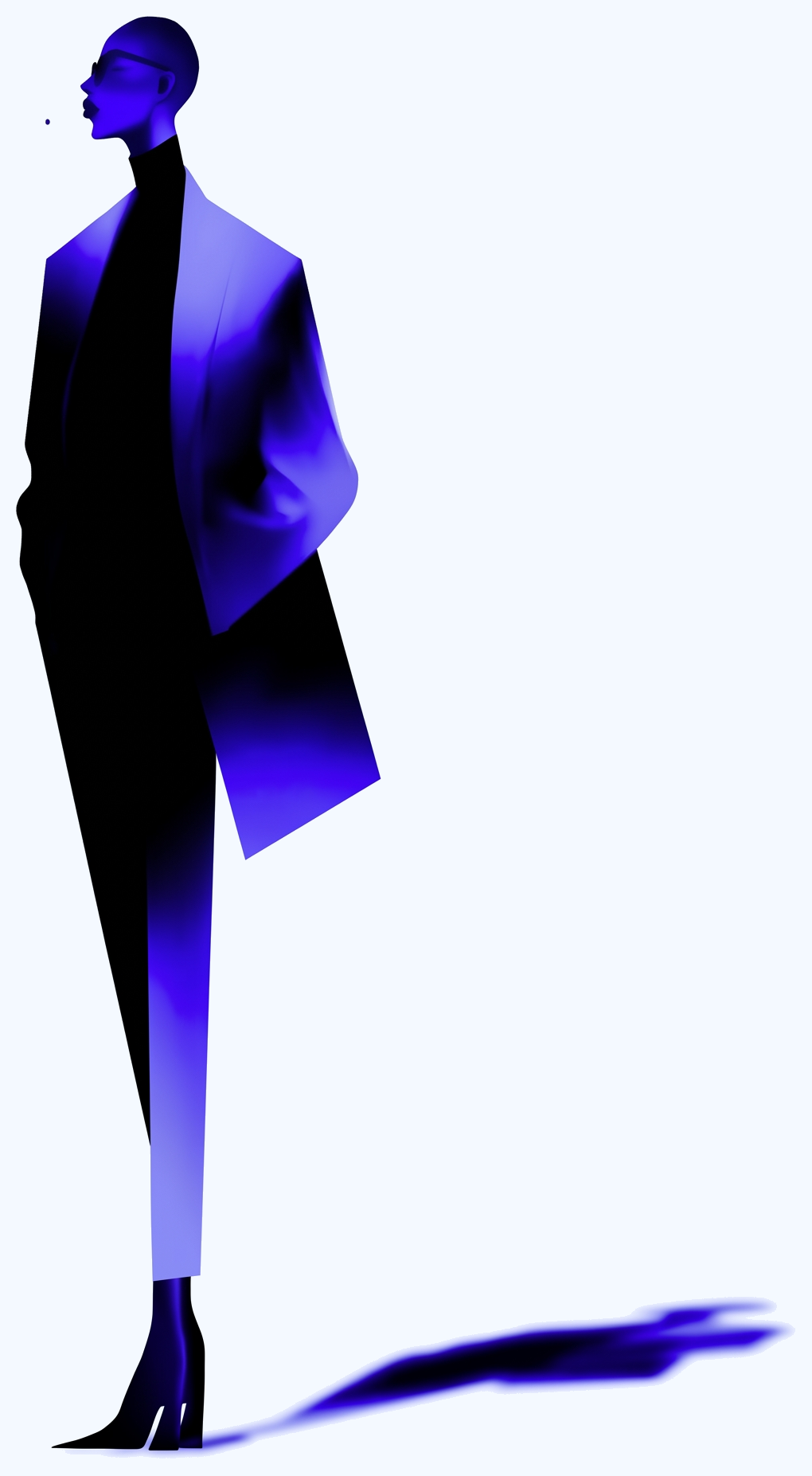 Angel investor, a tall silhouette in blue tones.